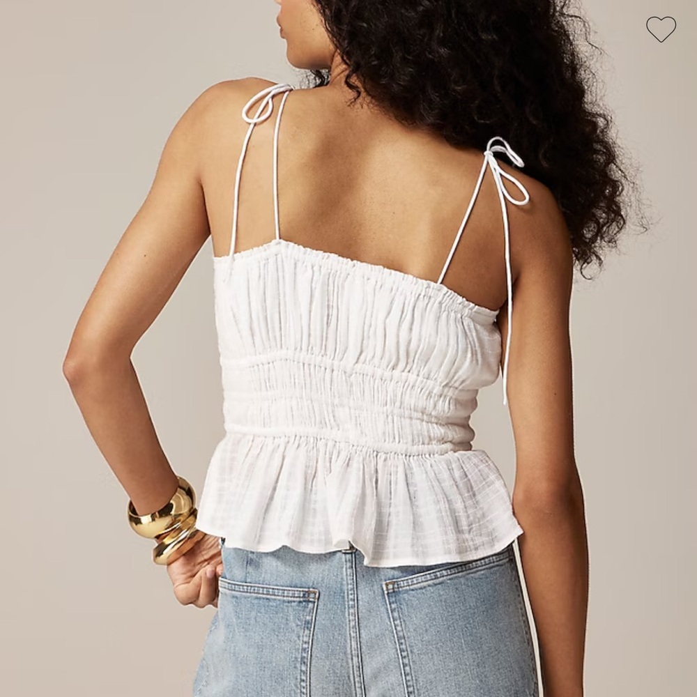 J. Crew White Ruched Peplum Tie-Strap Camisole - Picture 2 of 11
